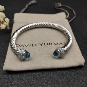 David Yurman Sterling Cable Bracelet with Blue Topaz Terminals